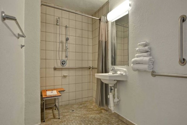 Foto van 1 tweepersoonsbed | Toegankelijk voor mindervaliden | Douche | Koelkast - BathRoom