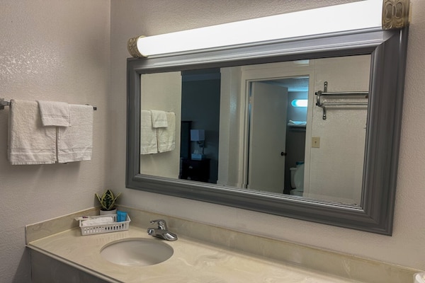 Foto van 1 kingsize bed | Badkuip met mobiele toegang Nsmk Micfridg - BathRoom